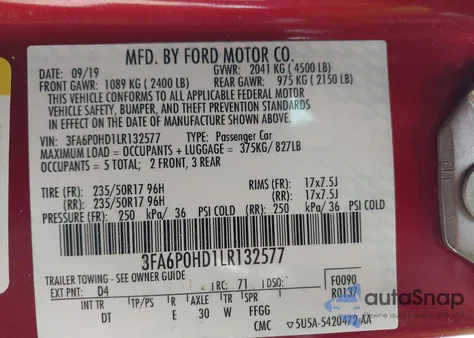 2020 Ford Fusion Se z USA, uszkodzony, nr VIN 3FA6P0HD1LR132577